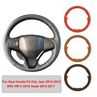 Hand-stitched Artificial Leather Car Steering Wheel Cover For New Honda Fit City Jazz HRV HR-V Vezel Steering Wheel Braid Steering Wheels Accessories