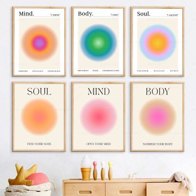 Mind Body Soul พิมพ์ Positive Aura Energy โปสเตอร์อินเทรนด์ Gradient Spiritual Wall Art ภาพวาดผ้าใบสำหรับห้องนั่งเล่น Home Decor New