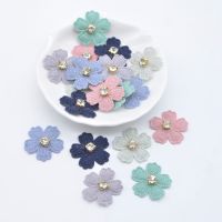 50Pcs 23mm Flower with Rhinestone Applique for Clothes Hat Leggings Sewing Patches DIY Headwear Hair Clips Bow Decor Accessories  Furniture Protectors