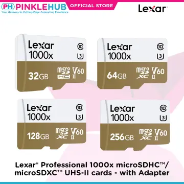 Lexar 256 Go Professional 1000x UHS-II Microsdxc Memory Carte avec  adaptateur SD
