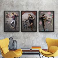 HAOCHU Nordic Decorative Canvas Painting Beautuful Girls and Boys with Cartoon Interesting Funny Background For Bar Posters Drawing Painting Supplies