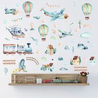 Hand Paint Watercolor Cartoon Airplane Train Wall Stickers Hot Air Balloon Stickers for Kids Room Nursery Decoration Wall Decals Wall Stickers  Decals