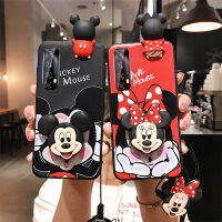 สีแดง Minnie เคสโทรศัพท์สำหรับ Realme C12 C11 C15 C17 Realme 7 Realme 7i ปลอก Mickey ฝาหลังกับเชือกนุ่มเคสทีพียู