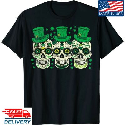 [COD]เสื้อยืด ผ้าฝ้าย พิมพ์ลายหัวกะโหลก Irish Mexican Sugar Skull Leprechauns Cool St Patricks Day สําหรับผู้ชายS-5XL  GQQ2