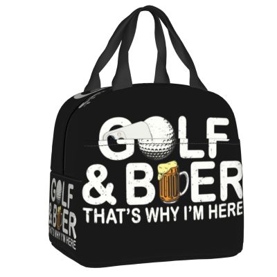 Golf And Beer Insulated Lunch Bag for Women Resuable Sports Golfing Golfer Thermal Cooler Bento Box Office Work School Towels