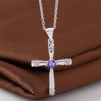 hot sale Classic charms 925 Stamp Silver cross Pendant Crystal Necklace For Women Christmas gifts luxur party wedding Jewelry