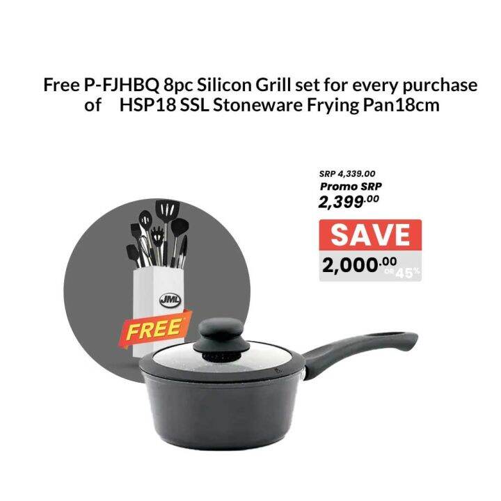 JML Stoneware Stove Top Pan with Silicon Lid and Get FREE 8pc Silicon