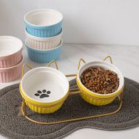 Ceramic Cat Bowl High Foot Neck Guard Double Bowl Holder Anti overturning Dog Food Bowl Water Bowl Dog Bowl Tilt Neck Guard