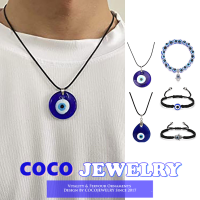 COCOJEWELRY จี้แก้วสีฟ้าสร้อยข้อมือสร้อยคอทอไหมพรมสำหรับอุปกรณ์ทันสมัยผู้หญิง