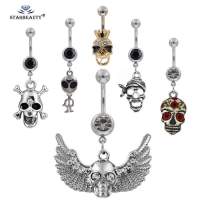 1Pc 14g Body Piercing Nombril 1pcs Gold Sexy Pircing Belly Jewelry Woman Dangling Belly Navel Rings Skull Heart Flower