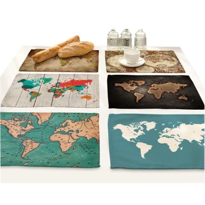 ┇❖ Map Of The World Cloth Table Mat Pad Design Coasters Placemat Dining Home Decoration Accessories Cotton Linen Fabric Tablecloth