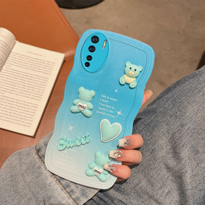 เคสนิ่ม-tpu-3มิติสำหรับ-oppo-a91-a93-a95-a96-a97เคส-oppoa91-a95-a93-a96-a97แฟชั่นระดับพรีเมียมไล่ระดับสีแบบ3d-ความรักหัวใจหมีเคสป้องกันฝาครอบโทรศัพท์