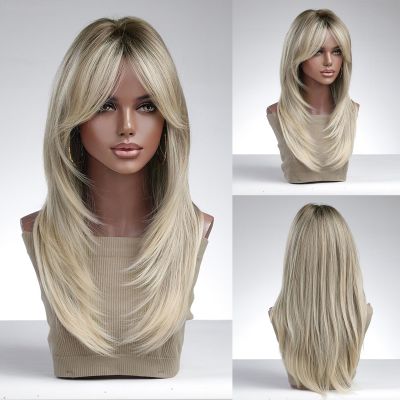 La Sylphide Blonde Wig with Bangs Long Straight Good Quality Synthetic Wigs for Women Daily Natural Heat Resistant Hair [ Hot sell ] vpdcmi