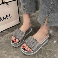 House Slippers Platform On A Wedge Low Shoes Slides Jelly Flip Flops Fashion Slipers Women Summer Glitter Luxury 2023 Rubber Hoo