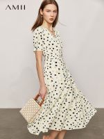 【HOT】♤๑☏ Amii Minimalism New Fashion Dot Printed Vneck Aline Womens Vestidos 12140471