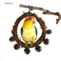 SHENEY Conures Atiel เกาะชิงช้านกแก้วของเล่นรูปนกที่แขวนหวายธรรมชาติทำมือตกแต่งลูกสน