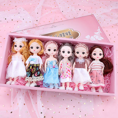 6pcsset 16cm BJD Doll Toy Gift 13 Joint Movable Cute Doll Dress-up Gift Box
