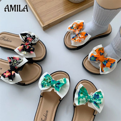 AMILA รองเท้าแตะเด็กผู้หญิง,แฟชั่นเสื้อใส่อยู่บ้านในร่มน่ารักเจ้าหญิงโบว์แบบผูกพ่อแม่รองเท้าแตะรูปปลา Flip Flop