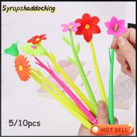 SYRUPSHADDOCKING 5/10ชิ้นของขวัญแบบสุ่มสีอุปกรณ์การเขียนหมึกดำสีสันสดใสดอกไม้ปากกาลูกลื่นปากกาหมึกเจลซิลิโคนอ่อนนุ่ม