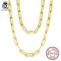 ORSA JEWELS 14K Gold Plated Genuine 925 Sterling Silver Paperclip Neck Chain 6/9.3/12mm Link Necklace for Women Men Jewelry SC39 Fashion Chain Necklac