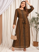 Winter Dress Women 2023 Female Long Sleeve Striped R Printing Vintage Dress Plus Size Loose Large Abaya Dubai Turk Dress