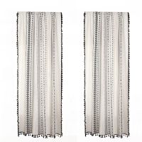 2-Panel Boho Style Black Striped Window Curtains with Tassel Cotton Linen Curtain for Bedroom Rod Pocket Top