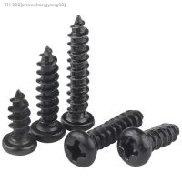 ♠✹ 100pcs Cross Round Head Phillips Self-tapping Screws M1 M1.2 M1.4 M1.5 M1.7 M2 M2.3 M2.6 M3 M3.5 M4 Black Carbon Steel Screw