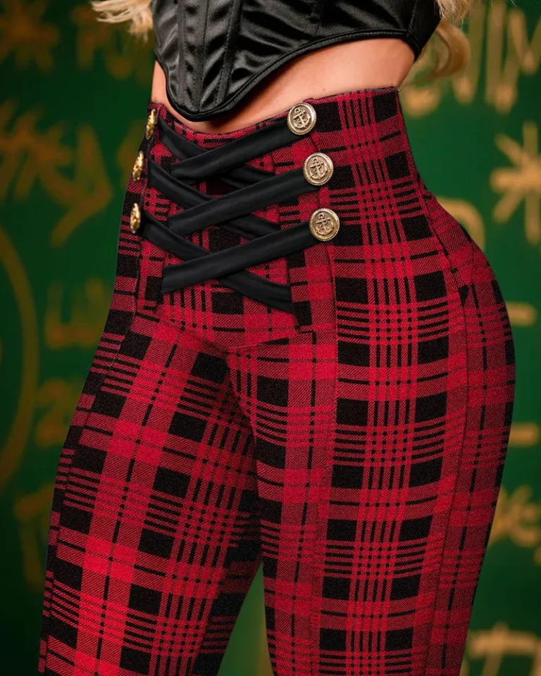 Banned Punk Plaid Check Alternative Skinny Trousers
