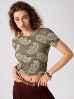 Cider Paisley Round Neckline Crop Tee