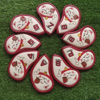 ۞❍❆ ฝาครอบไม้กอล์ฟ Lucky Cat หมวกเหล็ก 9 ชิ้นพร้อมที่ครอบหัวเหล็ก Velcro Anti-falling