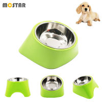 MC Star Anti-skid Tilted Pets Bowl Stainless Steel Bowl Solid Color Dog Cat Food Feeder Neck Protector Melamine Base Feeder Dish