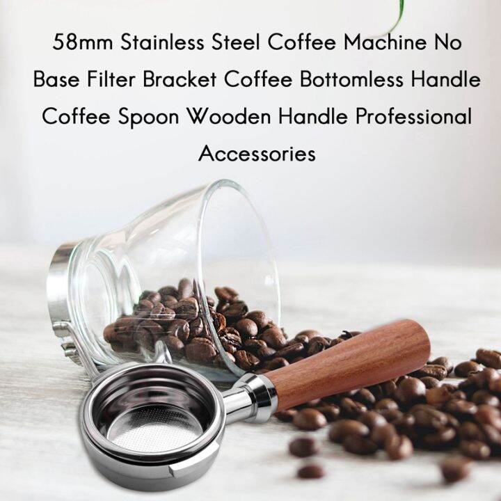 58mm-stainless-steel-coffee-machine-e61-no-base-filter-bracket-coffee-bottomless-handle-coffee-spoon-wooden-handle-professional-accessories