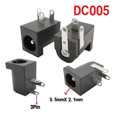 10Pcs/Lot DC-005 PCB Mount Connector 5.5*2.1mm DC005 3Pin Barrel-Type DC Power Supply Female Jack Socket Round the needle Adapte  Wires Leads Adapters