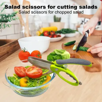 Salad Scissors for Chopped Salad, Lettuce Tong Scissors for Salad Bowl and  Cutter, Multifunction Double Blade Salad Chopper Tool (Green)