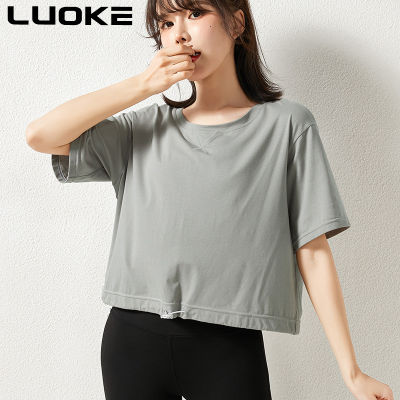 Luoke ชุดเสื้อผ้าเล่นโยคะเสื้อผ้าแห้งเร็วหลวมและบางโยคะเสื้อแขนสั้นวิ่งกีฬาเสื้อยืดแขนสั้น