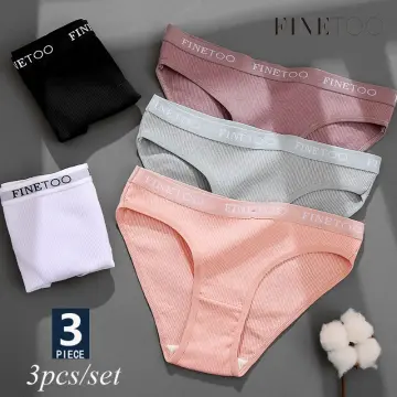 Cheap FINETOO 3PCS/lot Women Cotton Seamless Panties for Female M-XL Underwear  Panty Sexy Colorful Striped Lingerie Letter Waist Brief