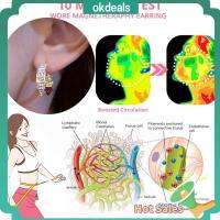 OKDEALS 2Pairs โลหะผสมอัลลอยด์ Lymphcvity แม่เหล็กบำบัดต่างหู ช่วยเพิ่มการไหลเวียนโลหิต ที่เจาะรู ต่างหูเจอร์เมเนียมน้ำเหลือง แฟชั่นสำหรับผู้หญิง กดจุดหู ต่างหูเม็ดเพชรเพื่อลดน้ำหนัก สำหรับผู้หญิง