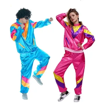 Womens 80s Tracksuit Retro Hip Hop Windbreaker Women Disco Tracksuit Sets  Colorblock One Piece Outfits Set