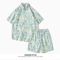 HOT14★ Summer Sets Men Cal Loose Hawaii Short Sleeve Shirts and Shorts Two Pieces Shirts Sets Man