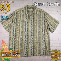 Pierre Cardin®แท้ อก 53 เสื้อฮาวายชาย เสื้อวินเทจ เสื้อผ้าผู้ชาย สีน้ำตาล แขนสั้น เนื้อผ้าดี