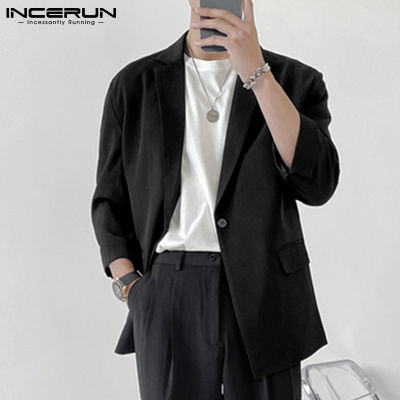 ۩ hnf531 [Perfectly] Korean Style INCERUN Mens Blazer Jackets Long Sleeve Single Breasted Fit Business Tops Coats