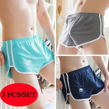 Pouch Trunks Boxer Men Summer Breathable Underpants Solid Loose Underwear  Man Mesh Ice Silk Sleep Bottoms Hollow Out Shorts A50 - AliExpress