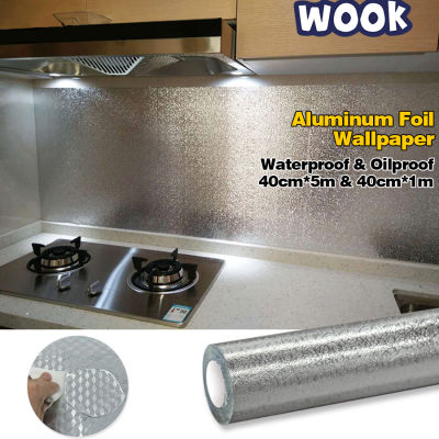 WOOK 2023 Aluminum Foil Wallpaper Kitchen Stove Oilproof Waterproof 40cmx5m Self-Adhesive Silver Stickers Anti-fouling High-temperature Cabinet Paper