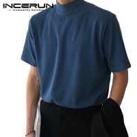 CODLiang Te INCERUN Men Summer Basic Solid Color Turtle Neck Short Sleeve T-shirts