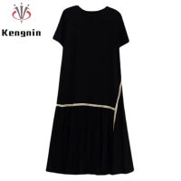 2021 Summer Plus Size 4XL Women Tunic Dress O-Neck Loose Ladies Vestidos Dresses Black Color Patchwork Female Robe Dress KE1073