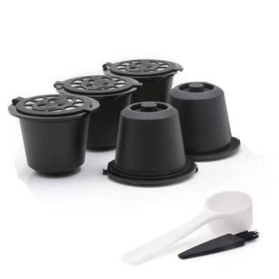 5 Reusable Nespresso Capsules Refillable Coffee Capsule Filter with Nespresso Coffee Machines with Coffee Spoon Brush