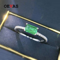 OEVAS 100 925 Sterling Silver 4*6mm Synthetic Emerald Wedding Rings For Women Sparkling Wedding Engagement Fine Jewelry Gift