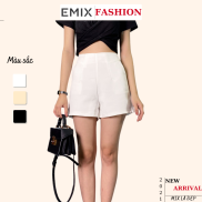 Quần đùi nữ cạp cao EMIX, dáng ngắn, short khóa sau lưng, 2 túi bo eo