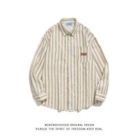 Japanese retro color matching striped long-sleeved shirt men and women trendy brand loose couple casual shirt jacket 【BYUE】