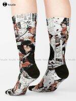 (CAES Premium) Levi Ackerman Attack On Titan Survey Corps Shingeki No Kyojin Socks Cow Socks 360 ° Digital Print Gd Hip Hop Christmas Gift Girls